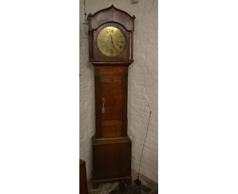 George III 30 hour oak long case clock with circular brass dial engraved with maker's name Benjamin Smith Alfreton & an image