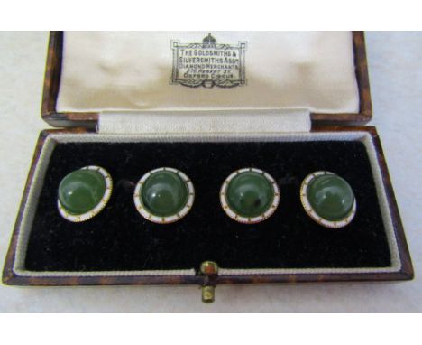 Cased pair of 15ct gold jade and enamel cufflink's total weight 9.2 g