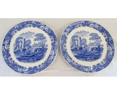 Pair of Copeland Spode blue and white chargers D 36 cm