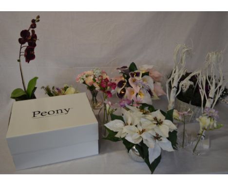 Quantity of good quality artificial flowers including Peony, some with ambient light effects (2 boxes)