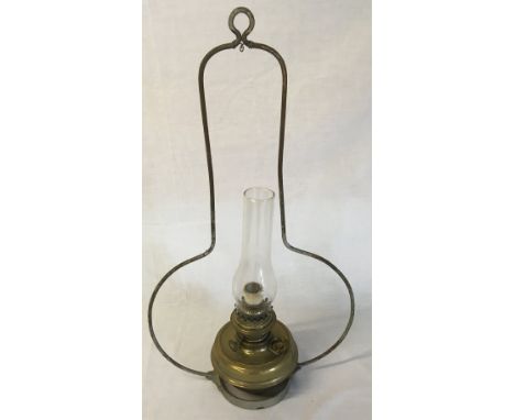 Victorian brass hanging paraffin lamp