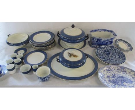 2 boxes of assorted blue and white ceramics inc Spode 