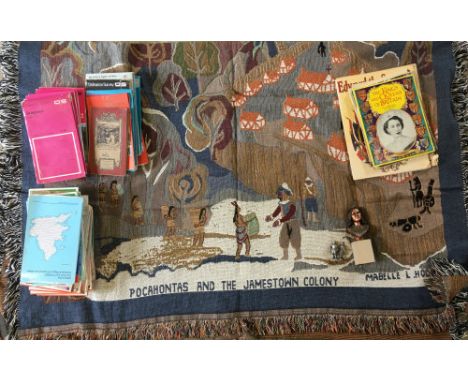 Pocahontas tapestry/throw, limited edition bust etc, old Ordnance Survey maps & Royal family publications