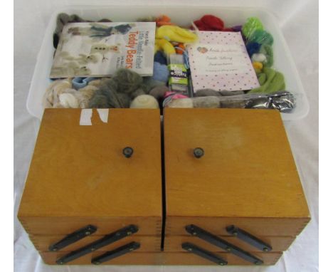 Container of needle felting inc tools, wools, patterns & wooden workbox