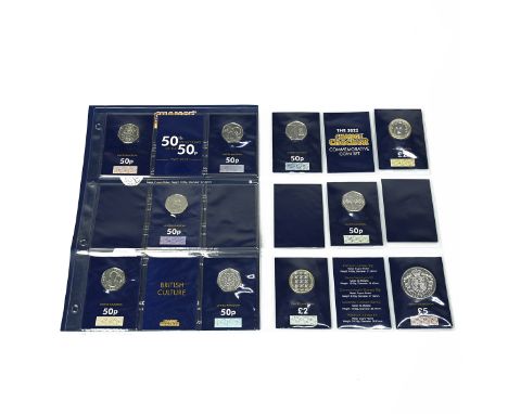 Group of two (2) Change Checker carded commemorative UK coin sets. Includes (1) 2022 UK Commemorative annual five-coin set in