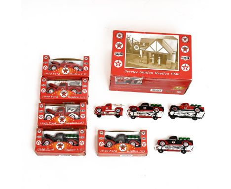 Group of Texaco Old Timer Collection Model Toy Cars &amp; Service Station.&nbsp; 6x Boxed, 4x loose.&nbsp;