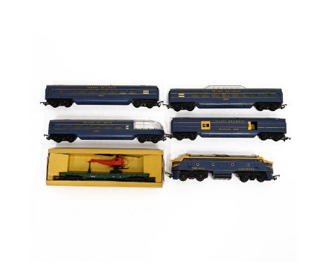 Group Boxed Toy Tri-ang Railways: Double-ended diesel R.159, Operating Helicopter Car R.128, Observation Car R.133 x4 (6).&nb