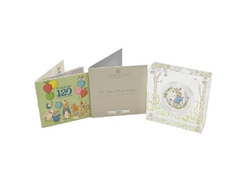 2022 Tale of Peter Rabbit Beatrix Potter 1oz silver proof coin with colour detail from The Royal Mint. Obverse: Jody Clark's 