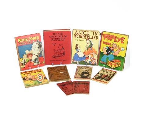 Group of Vintage Children's Books (10): New Adventures of Rupert, 1st edition; Popeye the Pirate, Birn Bros c1940; Alice in W