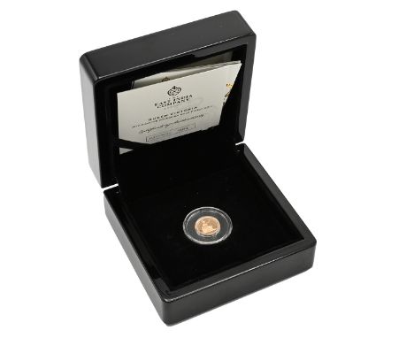 2019 St Helena gold Queen Victoria Quarter Sovereign coin from The East India Company in original box. Obverse: portrait of Q