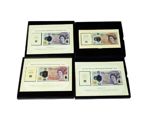 Group of four (4) DateStamp first day cover polymer banknote and stamp limited edition sets. Includes (1) 2017 Jane Austen &p