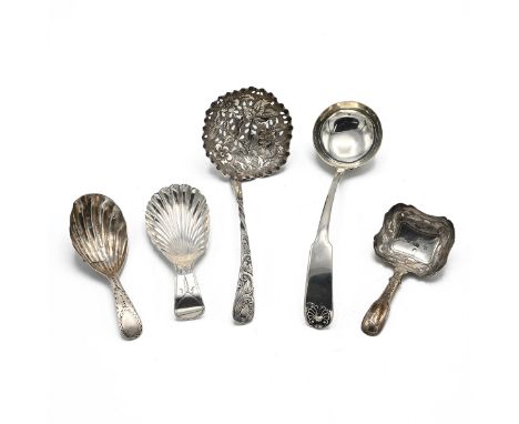A George III silver tea caddy spoon hallmarked Birmingham 1814, Joseph Willmore, along with two George III silver tea caddy s