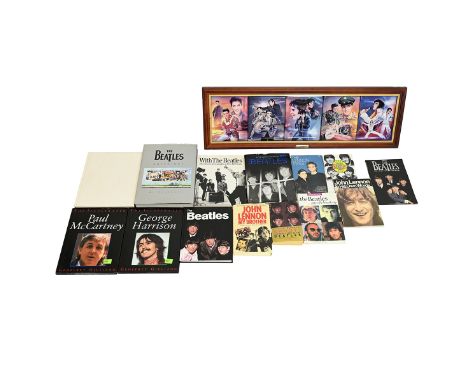 Quantity of The Beatles related books (14). Together with a framed series of collector's ceramic plates/ tiles titled 'Elvis 