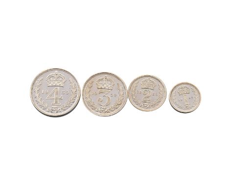 1959 silver four-coin Maundy Money set of Queen Elizabeth II without box (S 4133). (1) 1959 Maundy silver Fourpence, (2) 1959