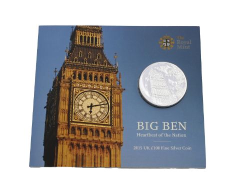 2015 Big Ben Heartbeat of a Nation 999 silver BU &pound;100 coin in original Royal Mint packaging. Obverse: Ian-Rank Broadley