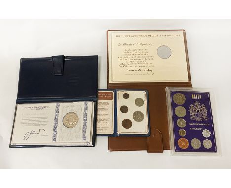 FIRST DAY COVER WITH 500TH ANNIVERSARY SILVER COIN,TURNER BICENTONARY COIN, MALTA BANK COIN COLLECTION WITH BRITISH 1ST DECIM