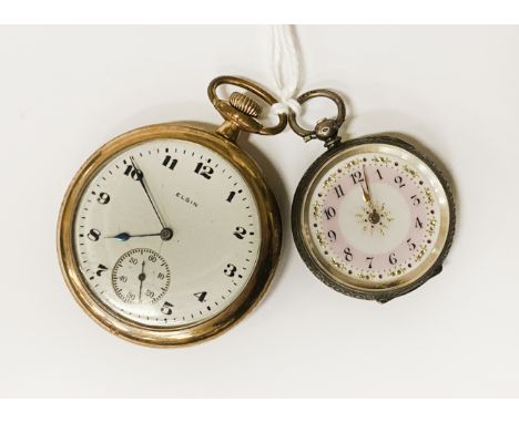 SILVER POCKET WATCH TOGETHER WITH ELGIN GOLD PLATED POCKETWATCH