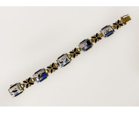 NORWEGIAN SILVER SCENIC ENAMEL BRACELET BY AKSEL HOLMEN / NORNE NORWAY C.1930'S
