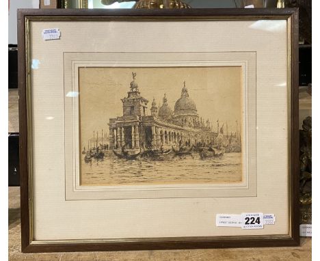 ERNEST GEORGE - DOCANA VENICE - ETCHING, FRAMED 22.5CM X 16CM - FRAMED 33 X 38.5CM