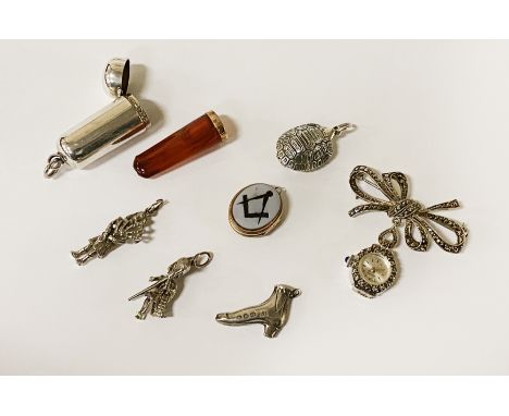 COLLECTION OF SILVER INCL. ROTARY NURSES WATCH, BROOCH &amp; 9CT RIMMED CIGAR HOLDER