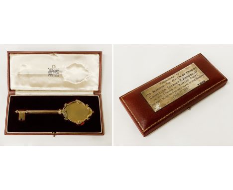 H/M SILVER PLAQUE CASE WITH H/M SILVER GARRARD &amp; CO KEY FOR ''HIS WORSHIP THE MAYOR OF HENDON''