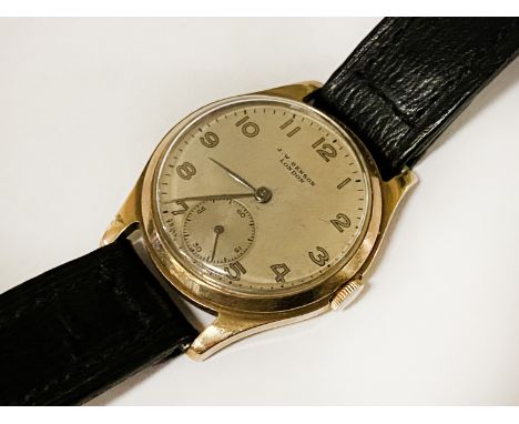 J.W BENSON 9CT GOLD CASED WATCH WITH LEATHER STRAP