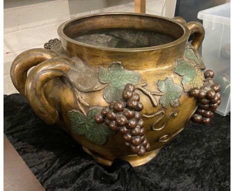 LARGE BRONZE &amp; ENAMEL GRAPEVINE BOWL 28.5 CMS (H) APPROX