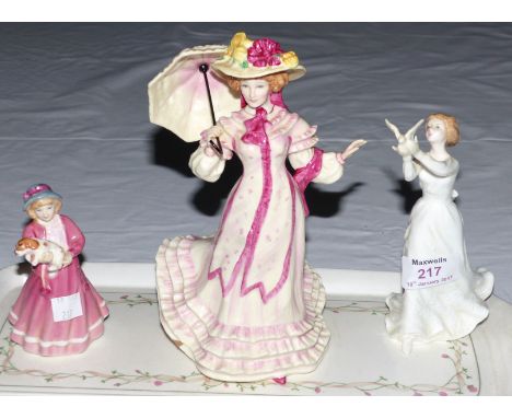 A Royal Doulton figure:  "Springtime" HN 3477; 2 similar smaller figures "Thinking of You" HN 3124 & "My First Figurine" HN 3