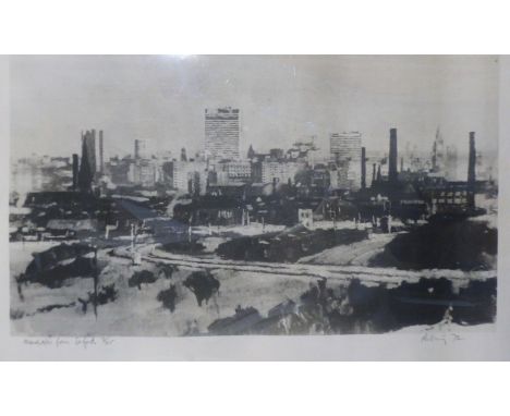 Harold Riley:  limited edition print, Manchester from Salford, No 7 of 25, signed and titled in pencil, 17" x 26"