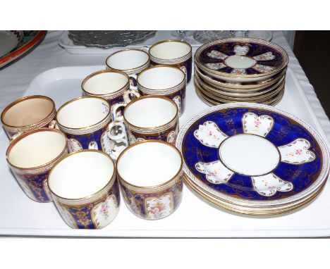 An Adderley blue gilt and floral part tea service; glassware, 8 sherry glasses; a dressing table tray; etc.