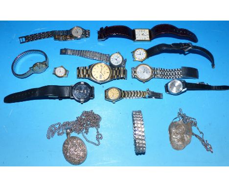 A planished silver Madonna pendant, signed; a silver locket; a diamante bangle; a ladies Cyma watch; other watches