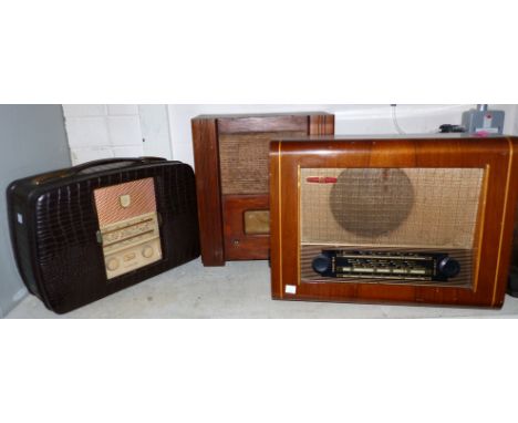 Three vintage radios:  a Phillips Model R906 battery/mains; a 'Wartime Receiver'; a Pye model 75