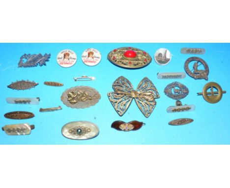 A collection of Victorian and later brooches:  "mother" and "baby"; other vintage and novelty brooches