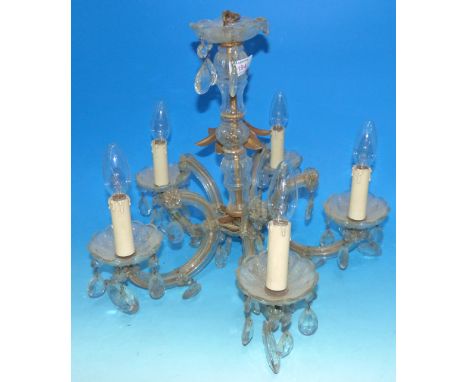 A Victorian style 5 branch glass chandelier fitting