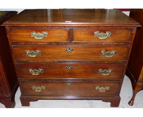 A George III mahogany bachelor's chest of 3 long and 2 short drawers with brass swan neck handles, cut back plates and escutc