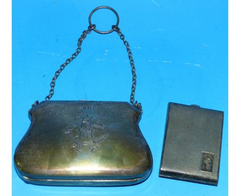 A silver monogrammed purse, Birmingham; an engine turned matchbox holder, Birmingham 1927, 4 oz.