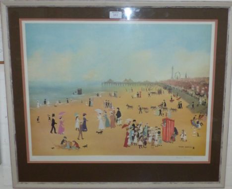 Helen Bradley:  Punch & Judy, Blackpool Beach, artist signed print with FA blind stamp