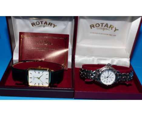 A gent's Rotary wristwatch, boxed; a similar lady's wristwatch in steel case