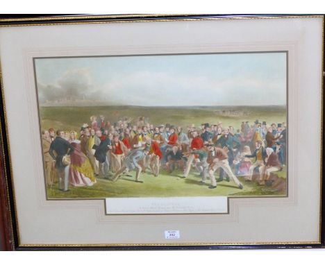 After Charles Lees:  hand coloured print "The Golfers", a Grand Match Played over St Andrew's Links, 14½" x 24½", glazed and 