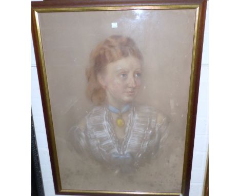 19th Century School:  half-length portrait of a lady, pastel and chalk, 29½" x 21½", framed and glazed