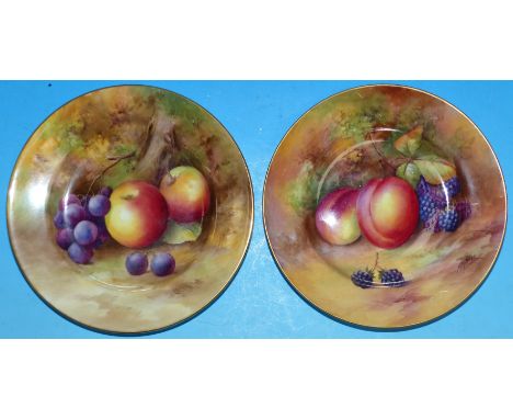 A pair of Royal Worcester tea plates hand painted with fruit, signed 'H H Price'
