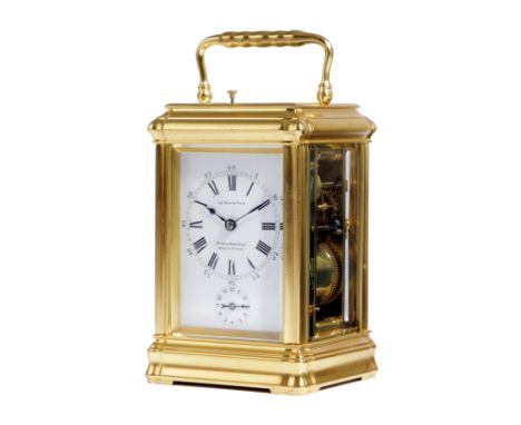 A RARE FRENCH GILT BRASS KEYLESS CARRIAGE CLOCK BY LE ROY &amp; FILS, LATE 19TH / EARLY 20TH CENTURY the brass eight day move