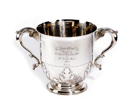 A LARGE EDWARDIAN SILVER TWO-HANDLED TROPHY CUP BY CHARLES TOWNLEY AND JOHN THOMAS, LONDON, 1904 retailed by F.B. Thomas and 