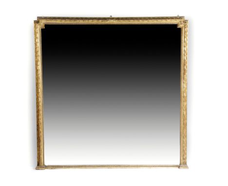 A VICTORIAN GILTWOOD OVERMANTEL MIRROR 19TH CENTURY the rectangular mercury plate with stepped top corners, within a moulded 