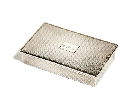 A ROYAL PRESENTATION SILVER BOX BY NATHAN BLOOM &amp; SON LTD, LONDON, 1942 of rectangular form, with engine-turned decoratio