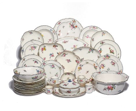AN EXTENSIVE COMBINED SEVRES PART DINNER SERVICE SECOND HALF 18TH CENTURY soft and hard paste, variously painted with polychr