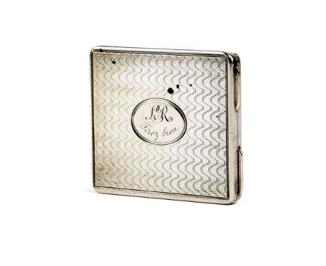 A SILVER BUTT MARKER retailed by Clark, 32 New Bond Street, and with a registration number '412030', of rectangular form, the