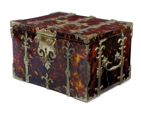 λ A FRANCO-FLEMISH TORTOISESHELL AND BRASS MOUNTED COFFRE FORT EARLY 18TH CENTURY the tortoiseshell with a gilt foil backing,
