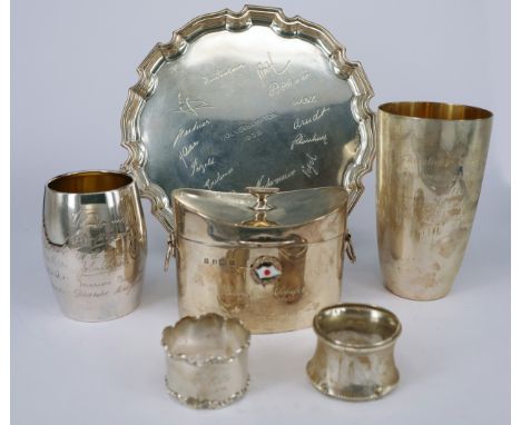 Konvolut mit diversen Silberobjekten, Sammlung Otto Schäfer. 3 x Sterling Silber, 614 g sowie 3 x 800er Silber, 248 g, Alters