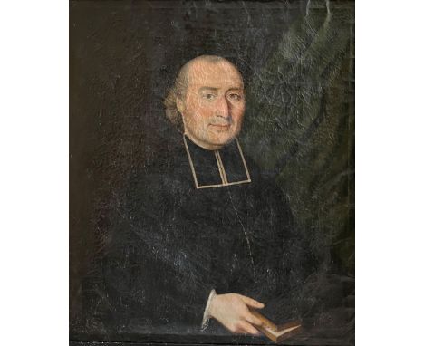Unbekannter Künstler, 18. Jh., Portrait eines Geistlichen, fränkisches Amtsstubenportrait, Öl/Lwd, Altersspuren, Leinwand mit